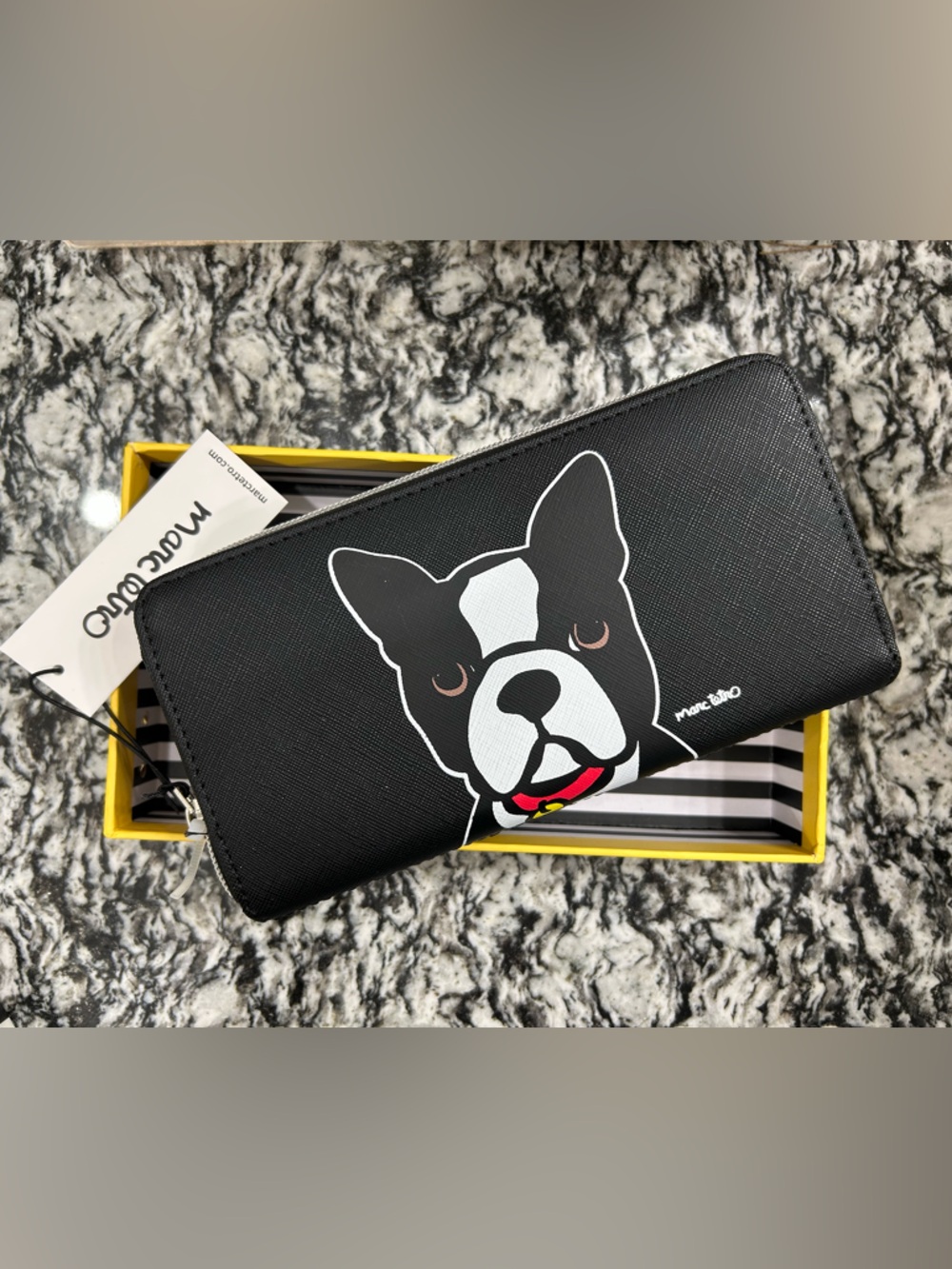 Marc Tetro Black Zip Wallet with Boston Terrier- NEW